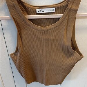 Zara Tan Ribbed Tank Top